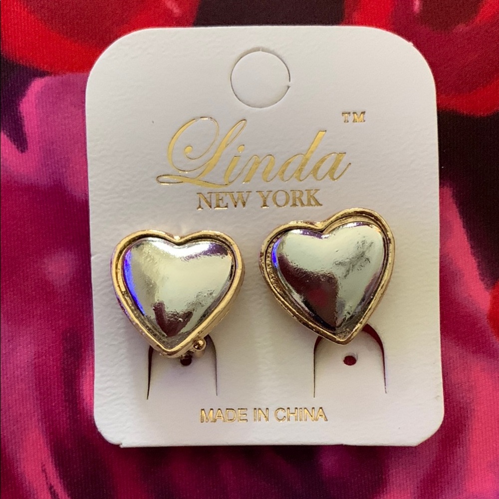 Gold and Silver Heart Clip on Earrings